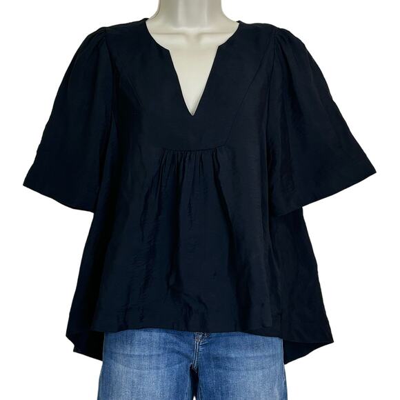 AWARE by Vero Moda  Black Short Sleeve V-Neck Flowy Blouse NEW Size Small - Picture 1 of 9